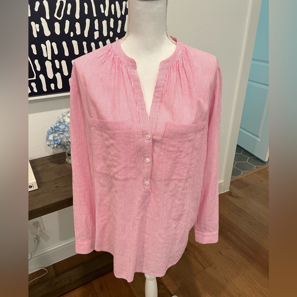 Like New Women’s Michael Michael Kors Popover Blouse - XL - Hot Pink/White